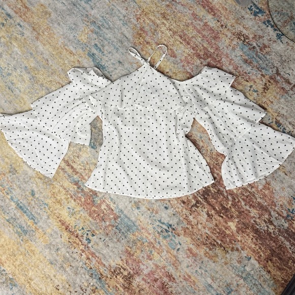 Express Tops - Express Top Womens Size M White Polka Dot Off The Shoulder Long Sleeve Boho